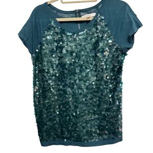 LOFT - sequin front top - emerald green size Large Petite